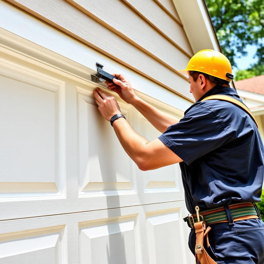 Professional Garage Door Welches technician installing new garage door panel